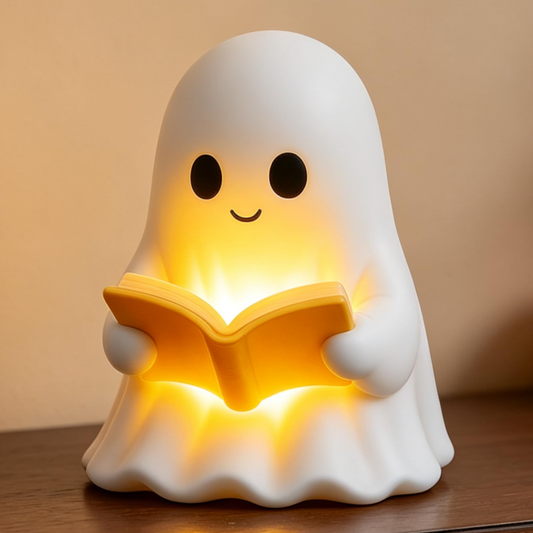 Cute Reading Ghost Night Light, Soft Warm Glow Ghost Figurine LED Lamp, Whimsical Book Tabletop Ornament Lamp for Bedroom Bedside Desk Shelf, Lovely Gift for Adults Halloween Party Decoration
