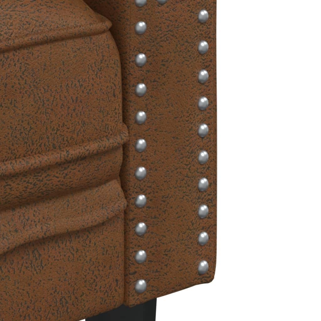 Set di 2 divani Chesterfield in similpelle scamosciata marrone, larghezza 174/194 cm, resistente, per soggiorno, salotto