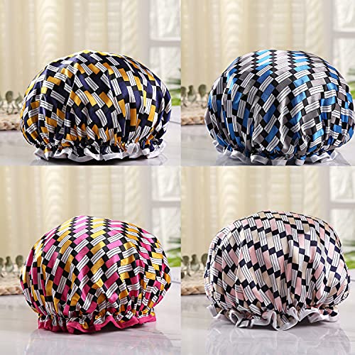 Shower Caps, 4 Pcs Jumbo Bath Hair Bonnet Caps for Women Girls Long Thicken Curly Hair, Double Layers