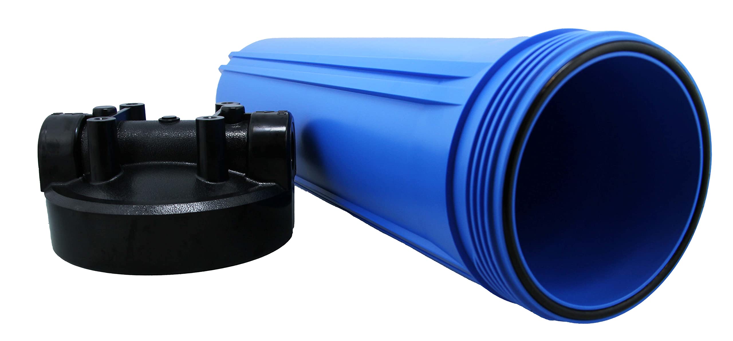 Alloggiamento filtro Neo-Pure nero/blu da 50,8 cm | coppa blu con tappo nero | Nessuna riduzione della pressione o tappo standard | Connessione NPT da 1 pollice | Alloggiamento durevole di filtrazione