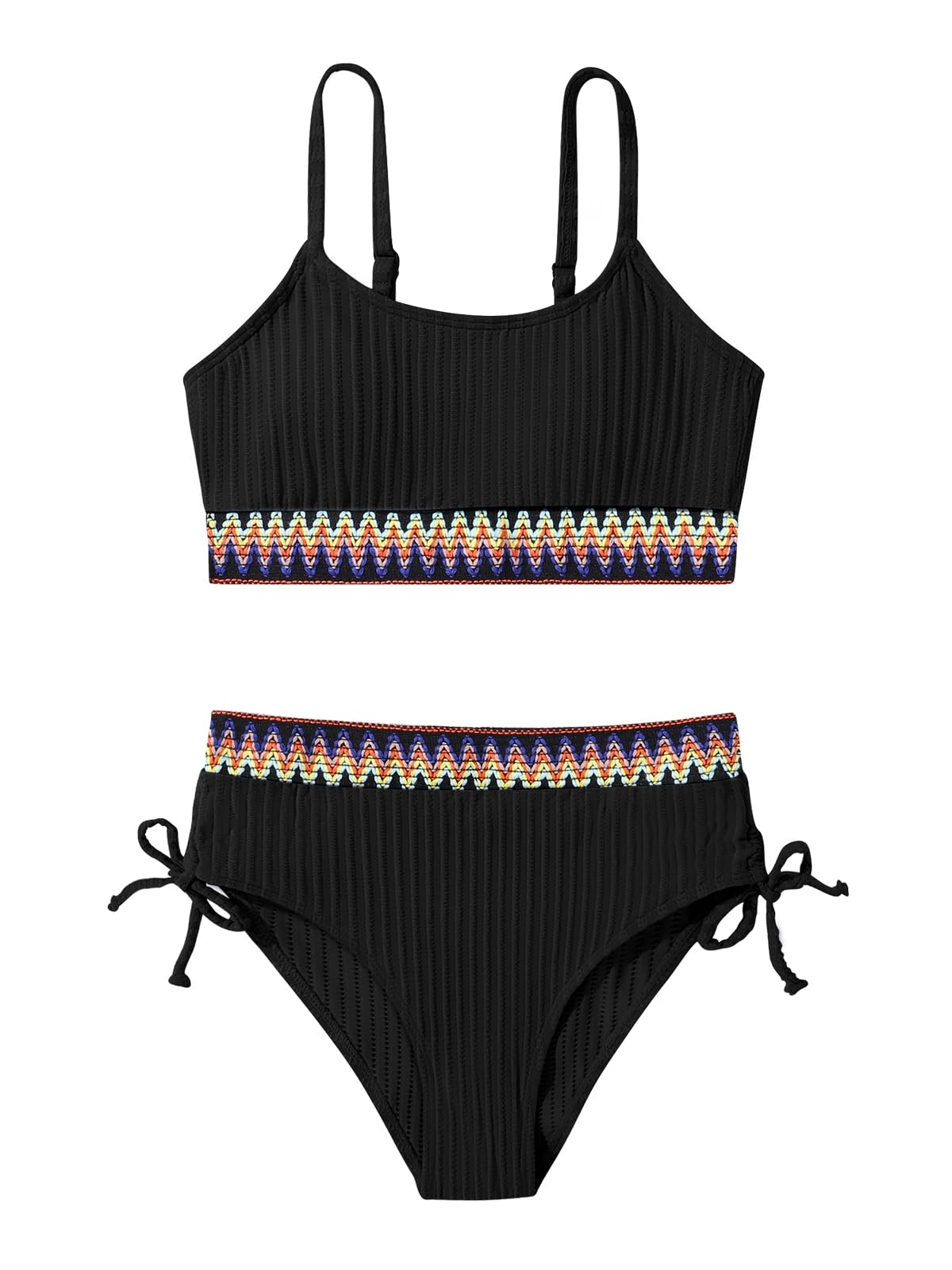 Girls Swimsuits Teen Girls Two Piece Bathing Suit High Waist Bikini Set with Chest Pad Color Block Swimwear 9-16T