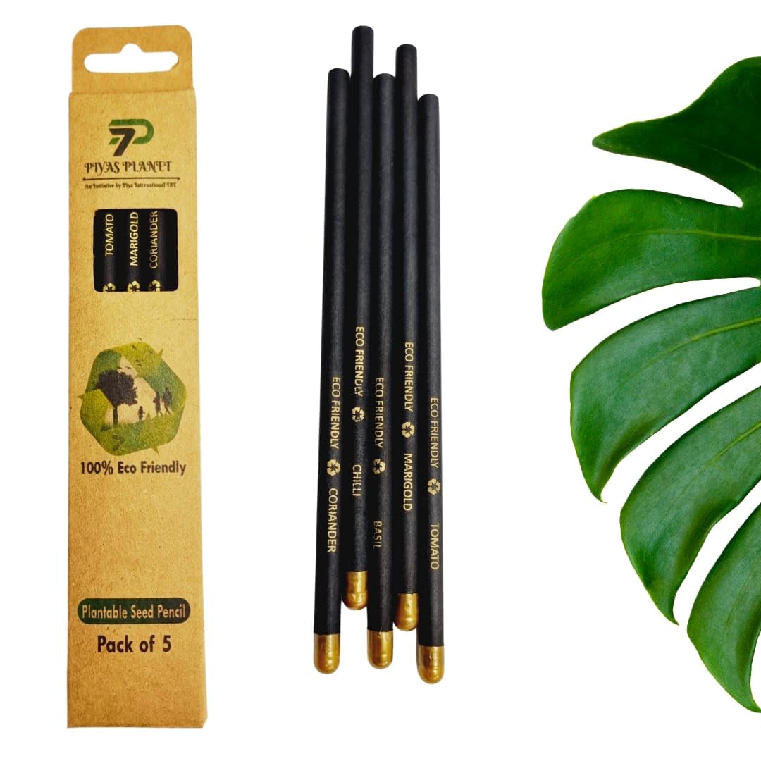 Piyas Planet Eco-Friendly Premium Plantable Pencils – Sustainable & Recyclable, Grow Your Own Plants, Non-Toxic, Ideal for Gifts, Return Gifts, School & Office, pack of 5-5 Pc