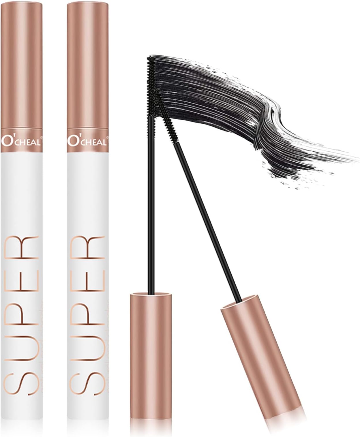 O'CHEAL Lash Lengthening Mascara, Voluminous Soft Lashes Makeup, Flake Free Formula, Hypoallergenic, Clump Free, Waterproof Long Lasting Natural for All Day - Intense Black (Pack of 2)