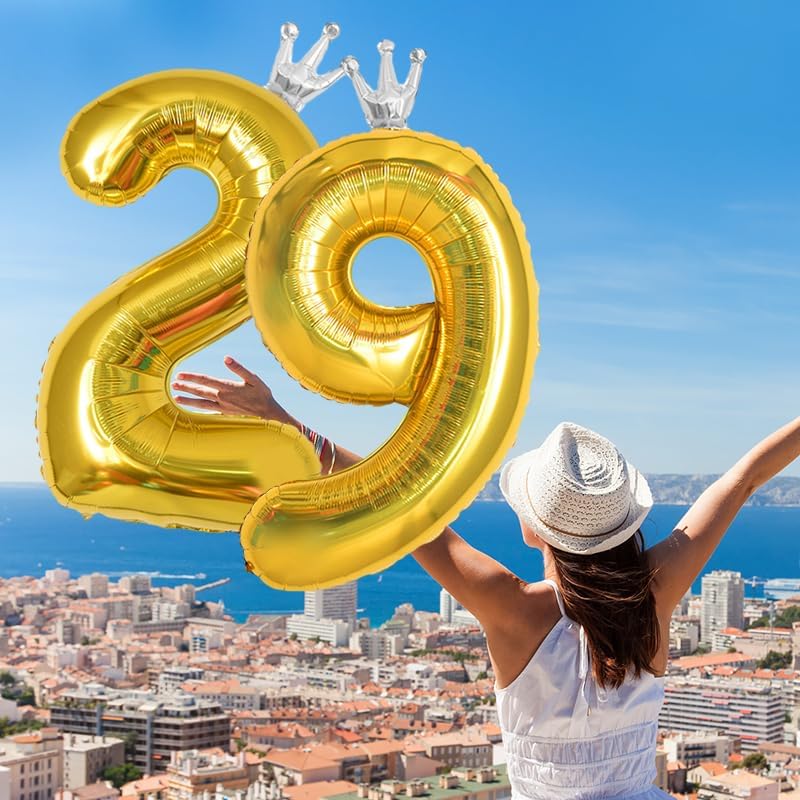 40 Inch Gold Crown Number 29 Balloons, 29th Large Foil Helium Balloons,Silver 29th Celebration Decor Happy 29th Birthday Party,29th Birthday Party Decoration Wedding Anniversary Events Supplies - Image 2