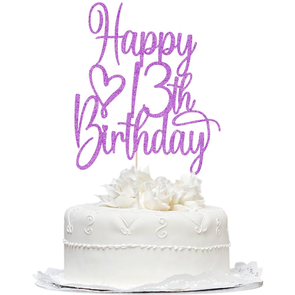 Bekaterea Purple Glitter Happy 13th Birthday Cake Topper - cake decorating supplies | Mubboo