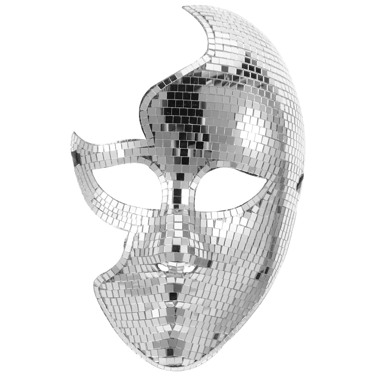 Artibetter Silver Disco Full Face Lightweight Plastic Reusable Mirror Mask with Eye Catching Disco Design for Rave Events and Festival Parties