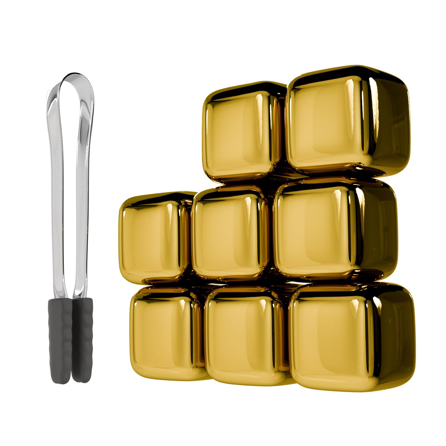 ShanSon Wine Chillers Metal Ice Cube 8 PCS Stainless Steel Whiskey Stones Reusable Whiskey Rocks Beverage Chilling Stones for Scotch and Bourbon Drinking Gifts Set for Men Dad Husband,Gold
