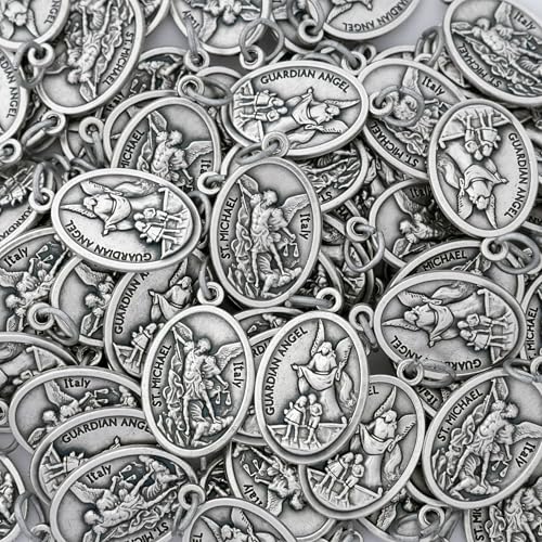 St Michael and Guardian Angel Medal 1" - 100 Count Bulk Pack, Catholic Protection for Police Officers, Firefighters, First Responders, Catholic Gifts for Evangelization2