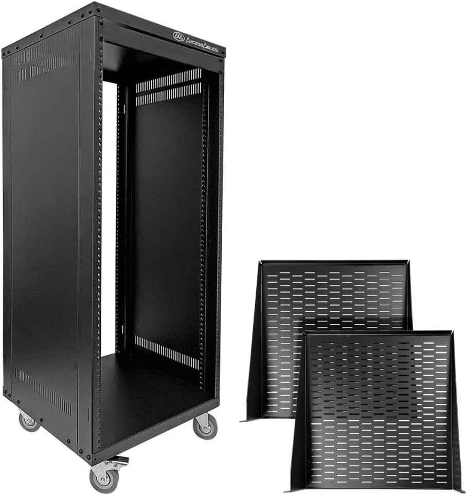 AxcessAbles 22U AV Rack Stand with 2U Vented Rack Shelf (2