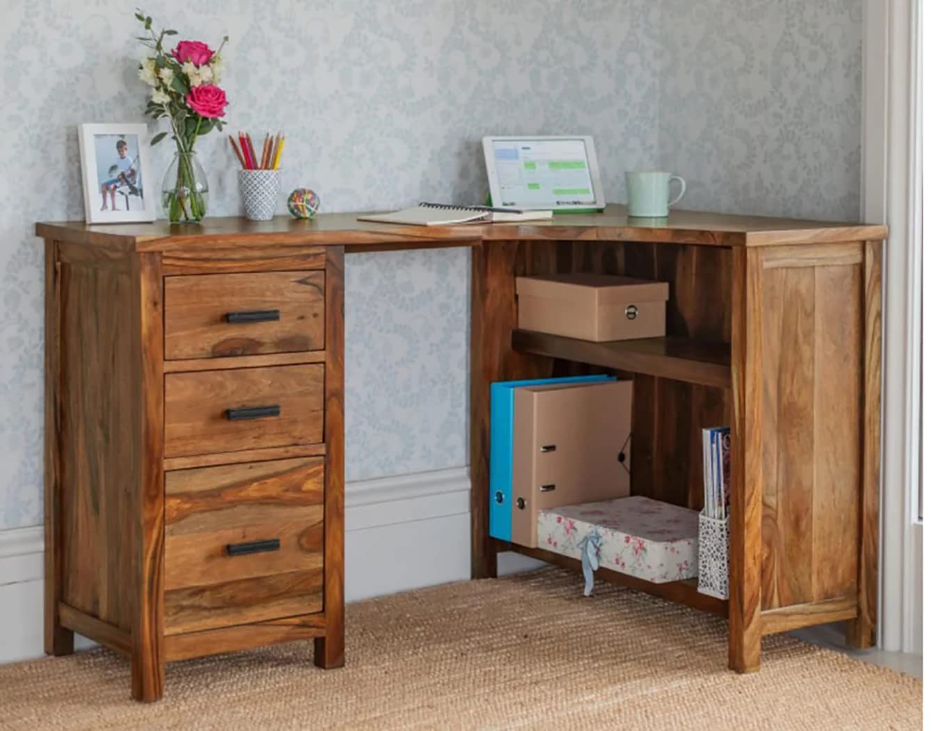 Buy SH Furniture Solid Sheesham Wood Corner Study Table with Storage