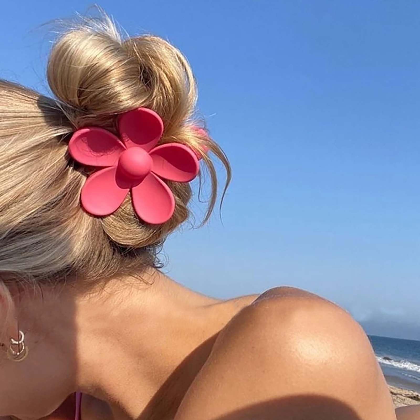 Cybche Large Flower Hair Claw Clips Big Floral Hairclip Candy Acrylic Huge Claw Clip Cute Pink Flower Hair Headclip Matte Flower Hair Accessories for Women Headdress