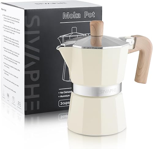 Sivaphe Moka Pot de aluminio 3 tazas de espresso, cafetera y cafetera portátil, estufa italiana y cubana, cafetera para el hogar y campamento, color