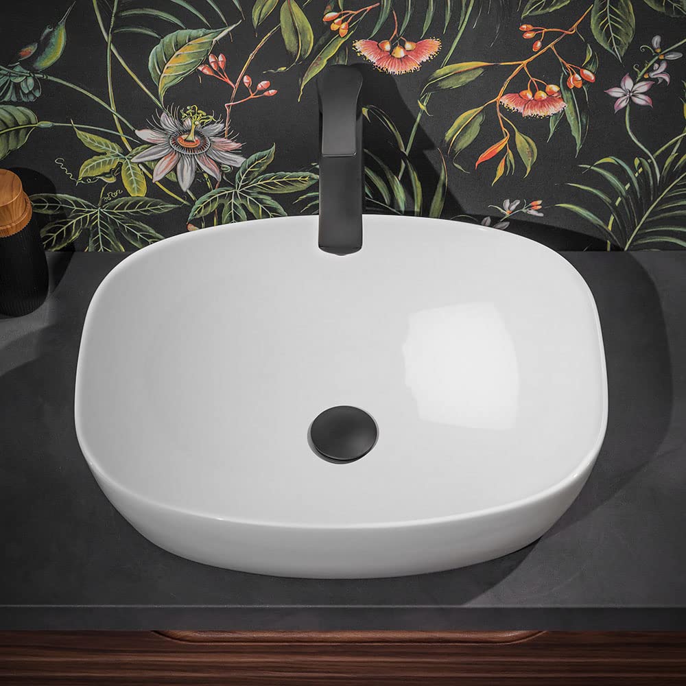 Lavabo da appoggio, L 50x38 cm in ceramica bianco lucido, rettangolare con angoli tondeggianti