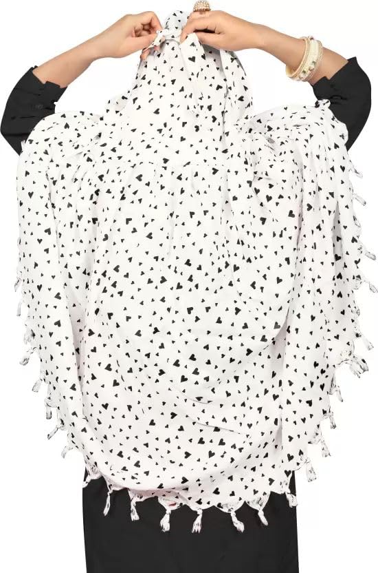 Image of SIXSIGMA Cotton Long Scarf Cum Mask scarves Usable for vehicle Driver | White Printed Design | Universal Size | For Girl & Women | Breathable Sun Protection Light Weight