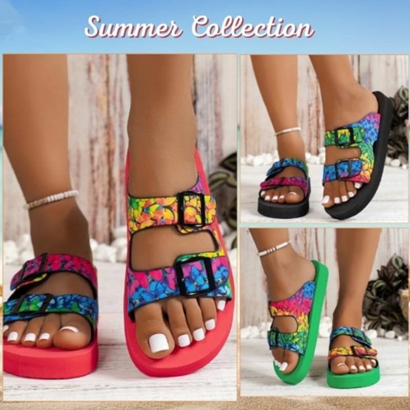 センサースリッパ - 2024 レディース 幾何学模様 スライドサンダル レディース ファッショナブルで快適 厚底 フラッグ プレー