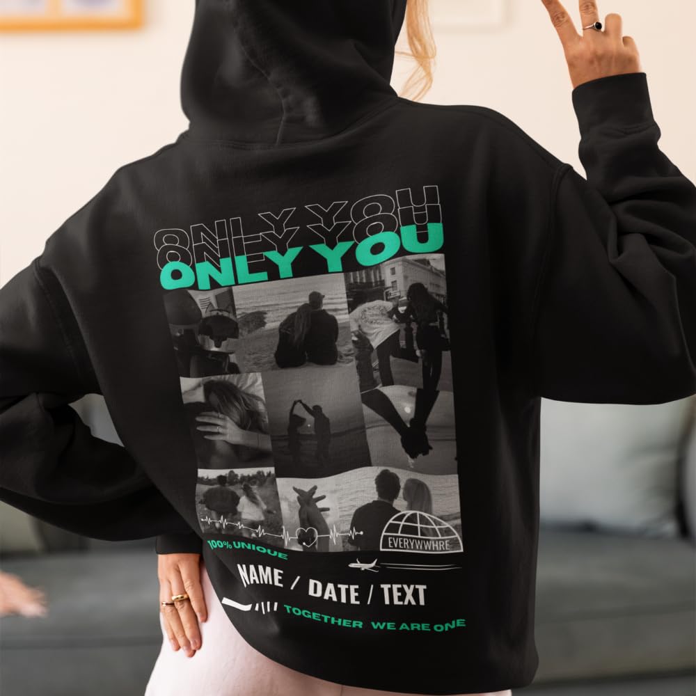 latostadora Sudadera Personalizada Boyfriend Girlfriend - Sudadera con Capucha Pareja Foto Collage Texto - Jersey Hoodie Only You Personalizable - Regalo Navidad Pareja Personalizado San Valentín