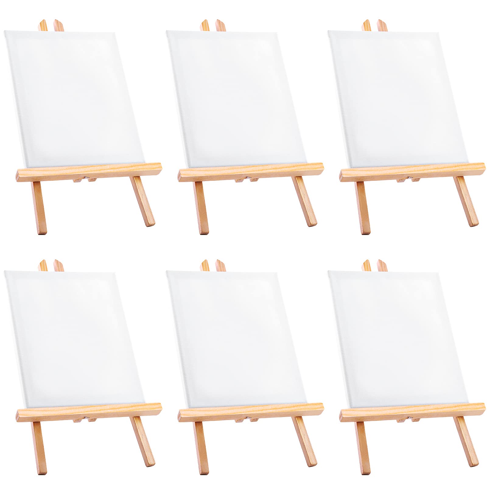 Aneco 6-teilige Holzstaffelei und Leinwand-Tischstaffelei Set mit 30 x 20 cm Holzstaffelei und 20 x 25 cm Leinwand - Zeitgenössischer Stil, Kiefernholz, Gelb-Weiß
