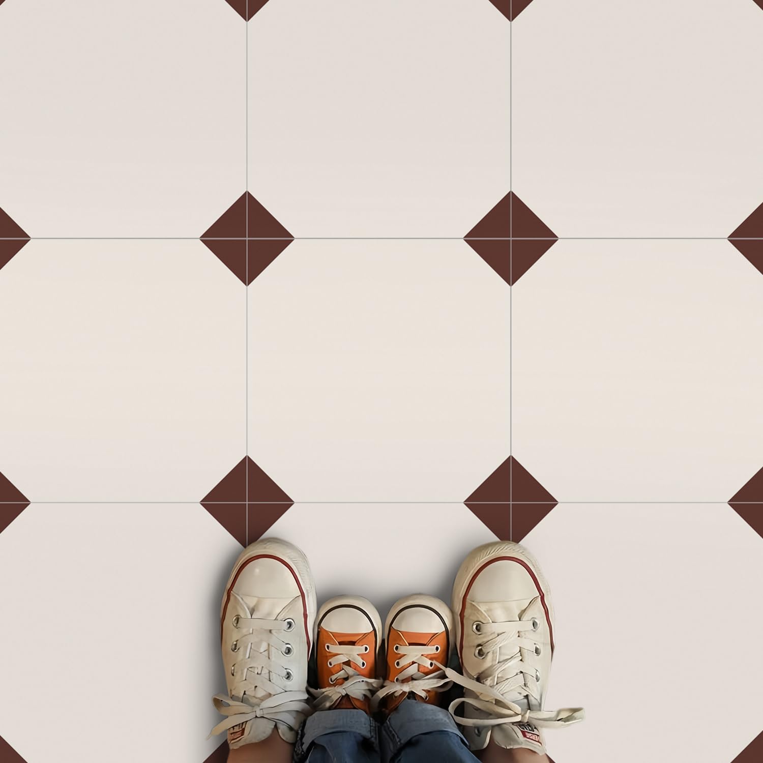 Alwayspon 30×30cm×10Pcs Beige Red Square Waterproof Non-slip Floor Tiles Decal for Kitchen Bathroom Living Room, Vinyl Flooring Self-adhesive Peel and Stick Vinyl Sticker