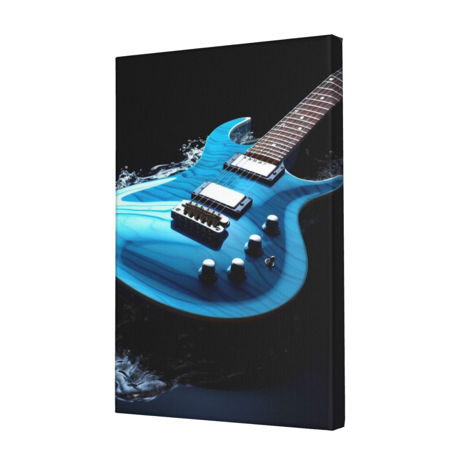 FodPand Blue Guitar Canvas Wall Art for Living Room Wall Decor 12"x18" Modern Artwork Painting Pictures Hanging Canvas Prints Aesthetic Wall Art for Bedroom Bathroom Office Wallart Decor