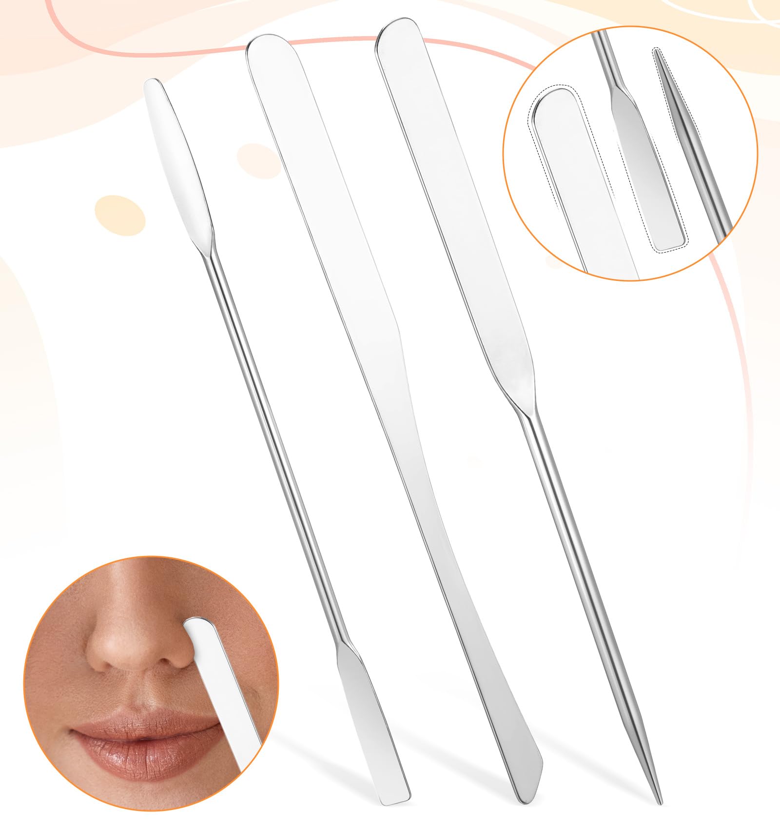 Lot de 3 spatules de maquillage en acier inoxydable pour fond de teint, petit outil de mélange cosmétique pour application uniforme de crème pour le visage, facile à nettoyer, idéal pour les amateurs