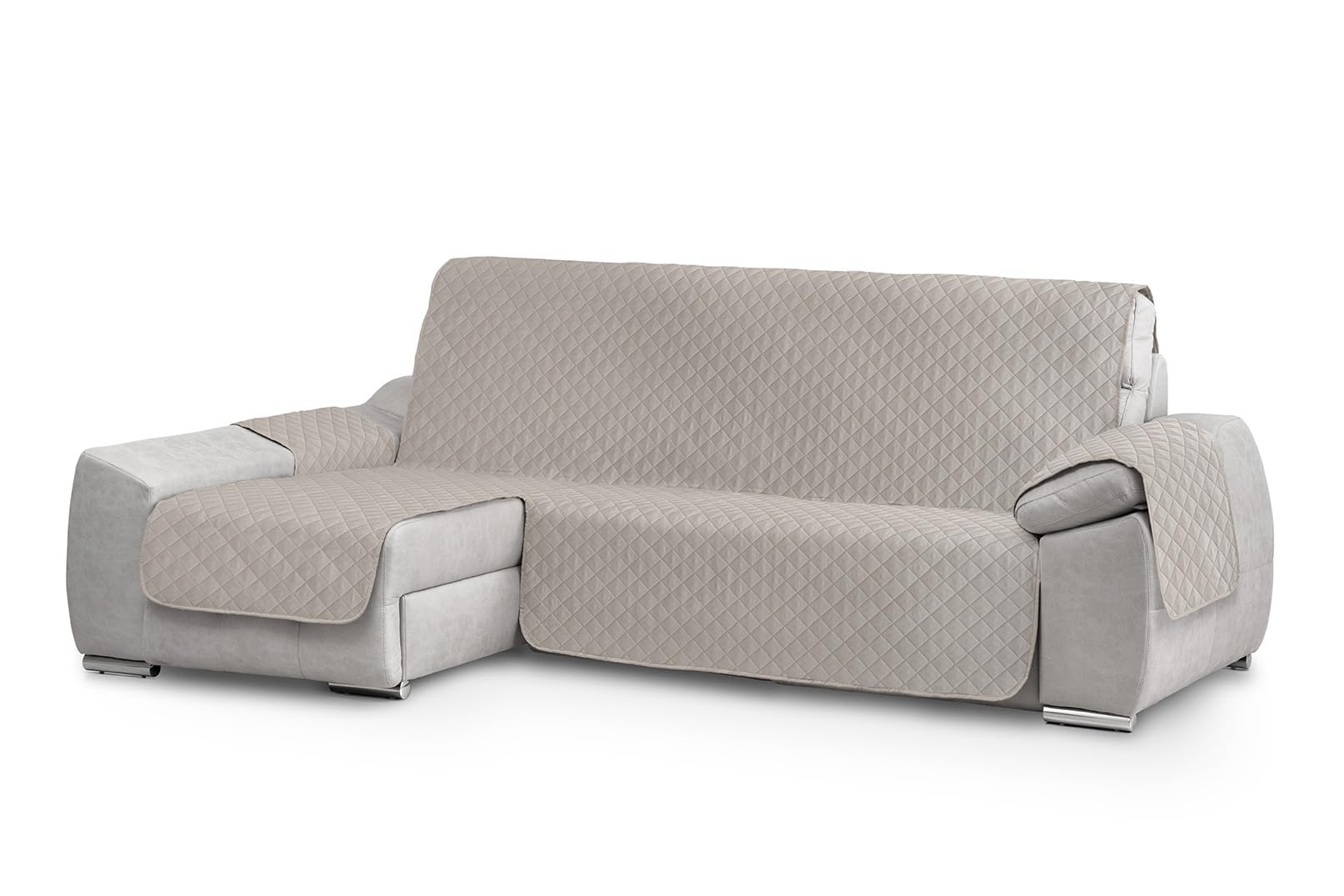 Textilhome Circus Chaise Longue Sofa Cover – Padded Sofa Protector, Left Arm (240 cm), Washable and Resistant Against Stains and Wear – Ivory (Front View) OEKO-TEX STANDARD 100