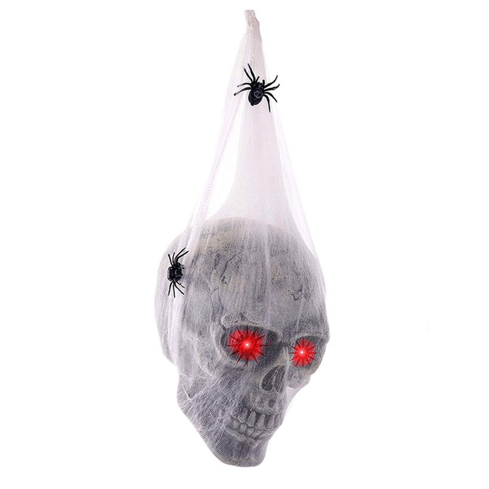 Hsioluted Spine Chilling Halloween Skull Ornament Glowing Skull with Cobwebs Embellishments for Halloween Festivities Eerie Outdoor Decoration