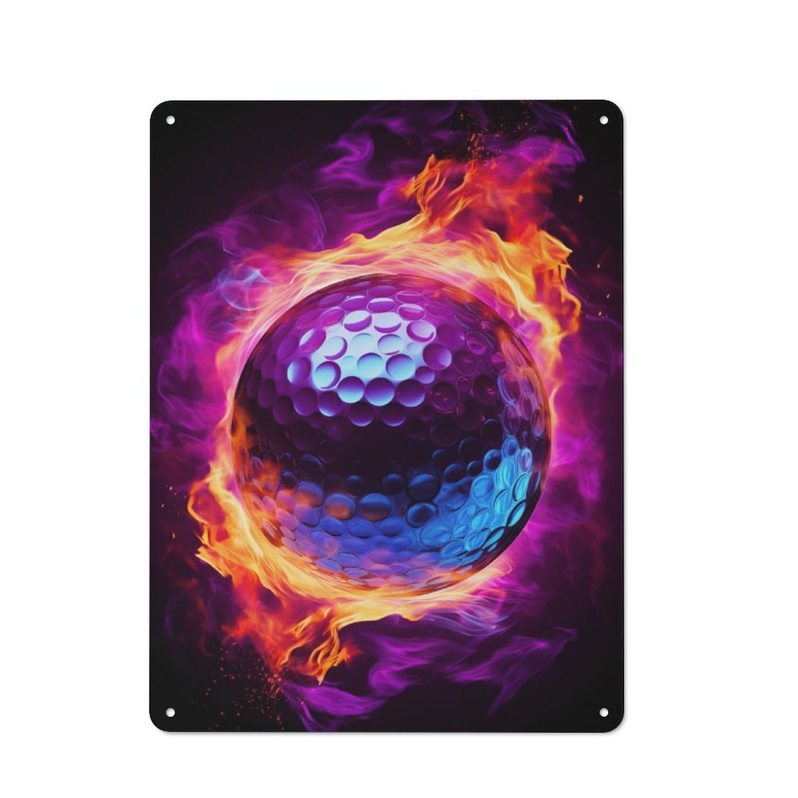 Junmoney Flame Engulfed Golf Ball Shed Style Metal Wall Decor 40X30cm, Tin Sign For Conservatory, Home Bar Or Utility Room