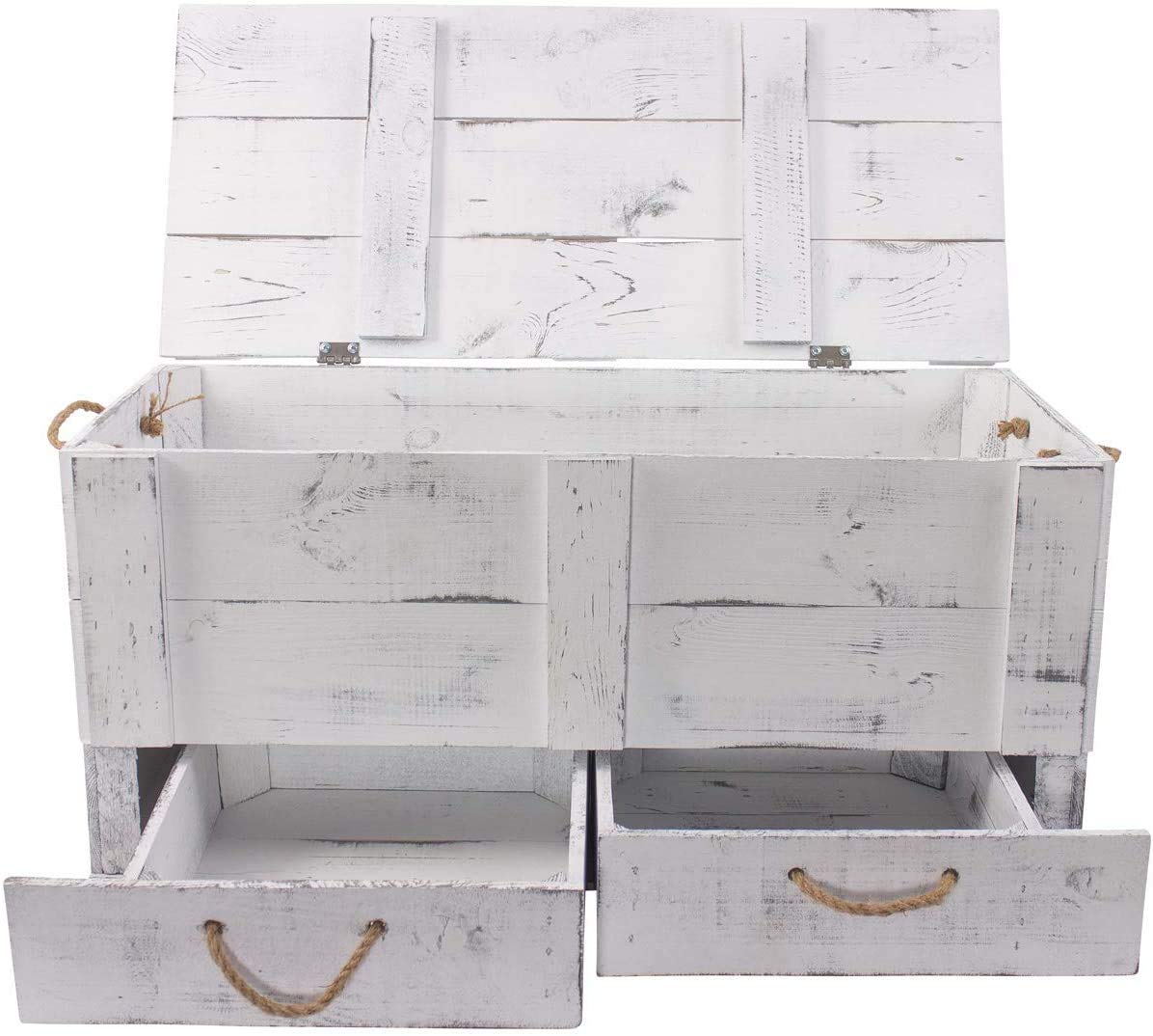 Baúl de madera rústico de ensueño con tapa, baúl decorativo, caja de regalo, caja de juguetes con tapa, para guardar baúl de madera con tapa, incluye dos cajones, con cordones, 85 x 39 x 40 cm