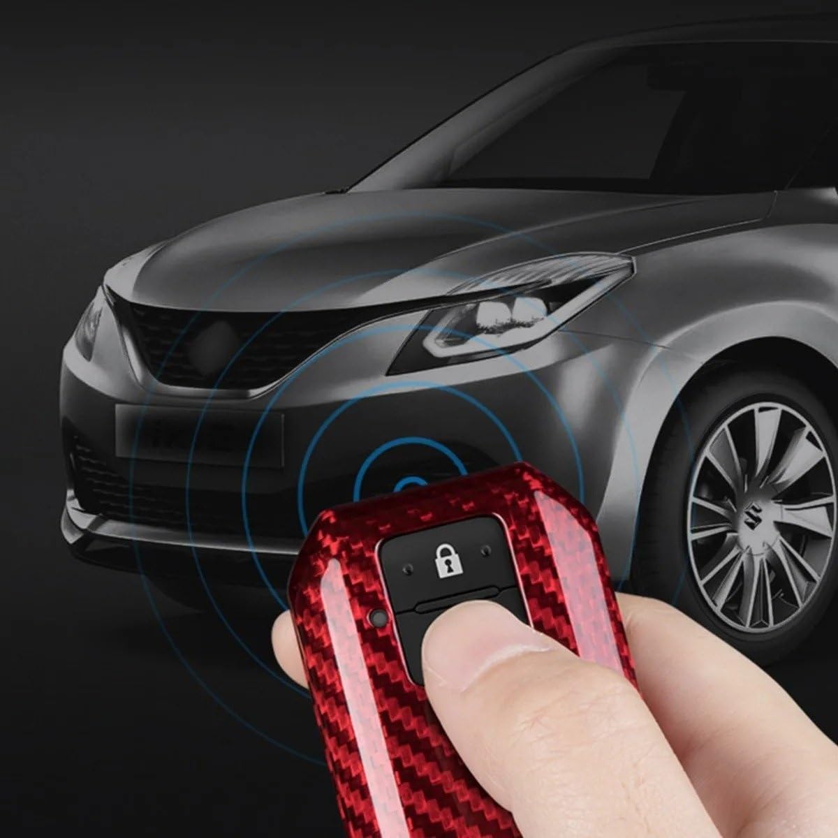 Guscio di copertura per chiave auto in fibra di carbonio a 2 pulsanti per Suzuki per Swift Maruti Dzire Ertiga Wagon R Monopoly Key Fob Cover per chiave auto(Silver black)