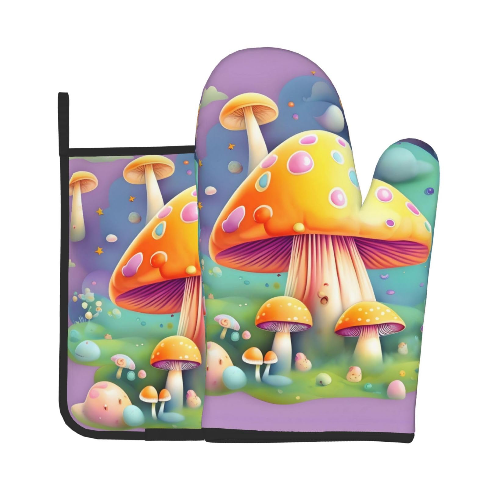 Oven Mitts and Potholders Set of 2 for Kitchen Baking Cooking GrayFantasy Dream Mushroom Thick and Durable