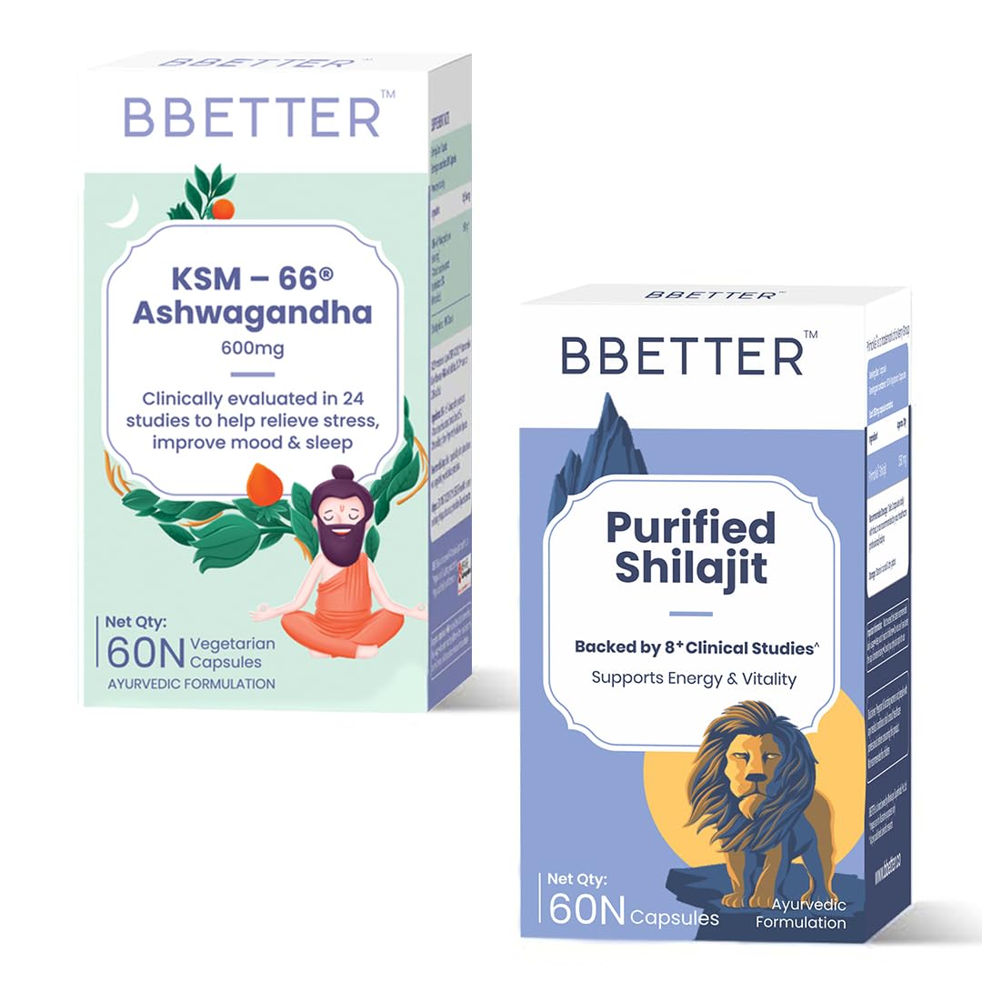 BBETTER KSM 66 Ashwagandha & Purified Shilajit Capsules - Natural Strength & Vitality Boost