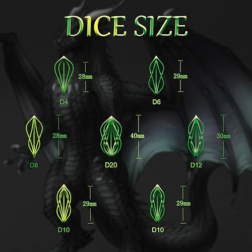 Miniatura 7 de DND - Juego de dados para Dungeons and Dragons, dados de metal DND 7 PSset, juego de dados poliédricos ZHOORQI para juegos de rol (verde arcano)