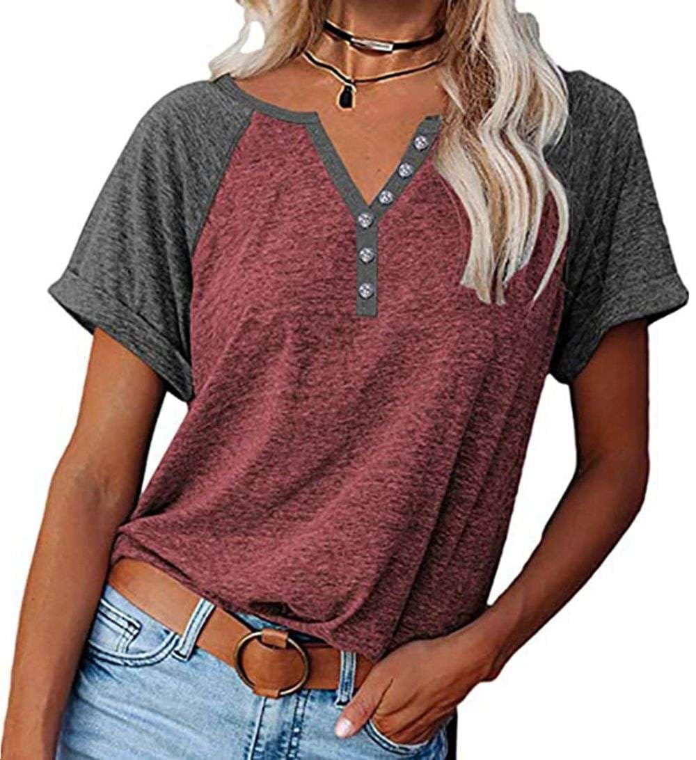 NAIOSS Damen Tshirt Kurzarm Oberteile Elegant Blusen Sommer Shirts V-Ausschnitt Casual Tunika Tops