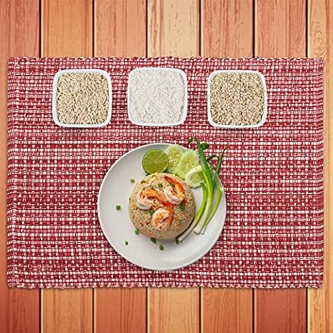 Urban Villa, 100% Cotton Two Tone Place Mats,14''x 20'' Over Sized, Set of 6,Red/White Every Day Use, Heavier Quality Cover
