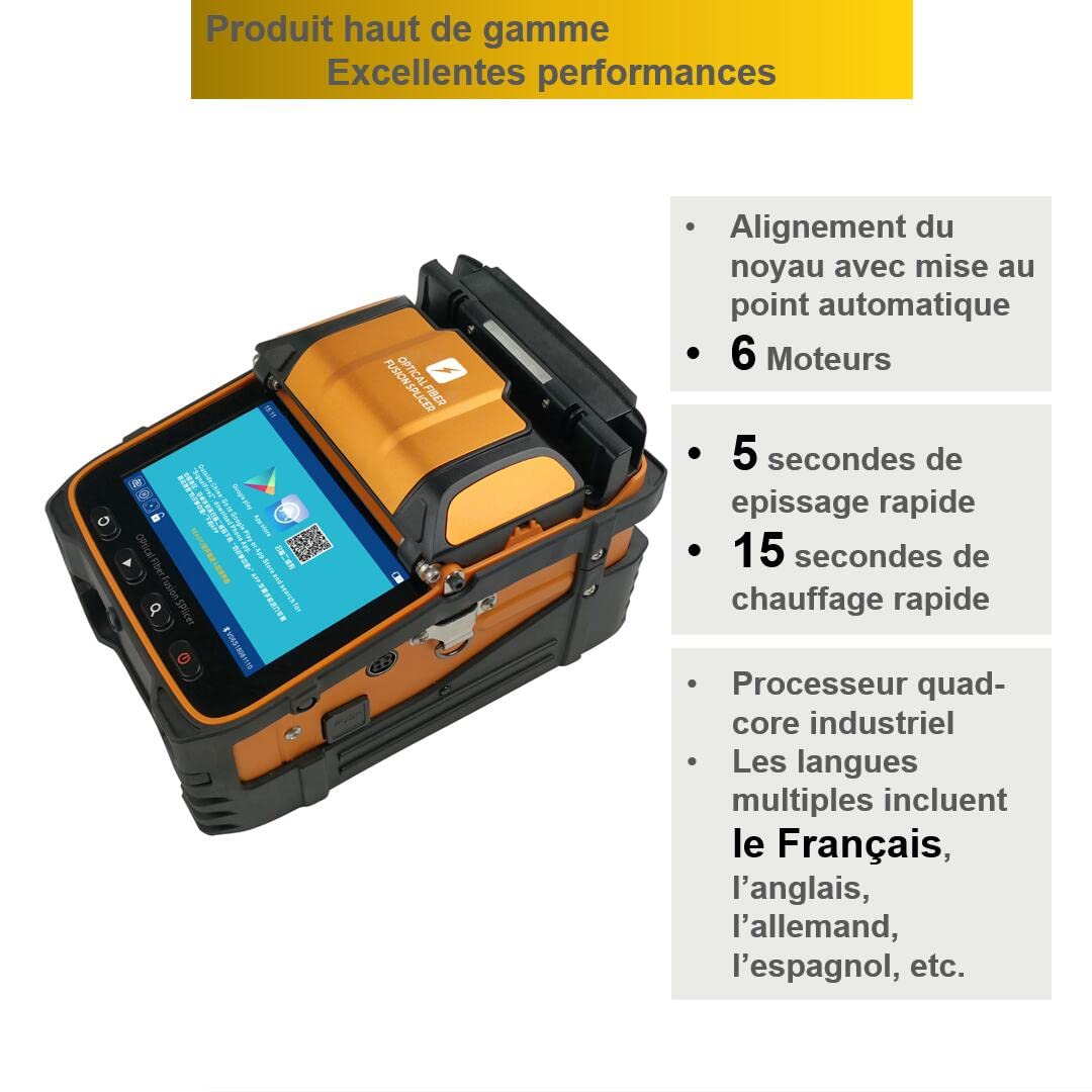 Fusion Splicer AI-9 Kit, soudeuse fibre optique avec 6 moteurs et alignement du noyau pour les projets de construction de lignes principales FTTH et d’épissage de câbles (EU Plug)