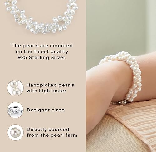 Miniatura 5 de The Pearl Source Rice Shaped Freshwater Pearl Bracelet for Women - Cultured Pearl Bracelet in 925 Sterling Silver with Genuine Cultured Pearls Pearl