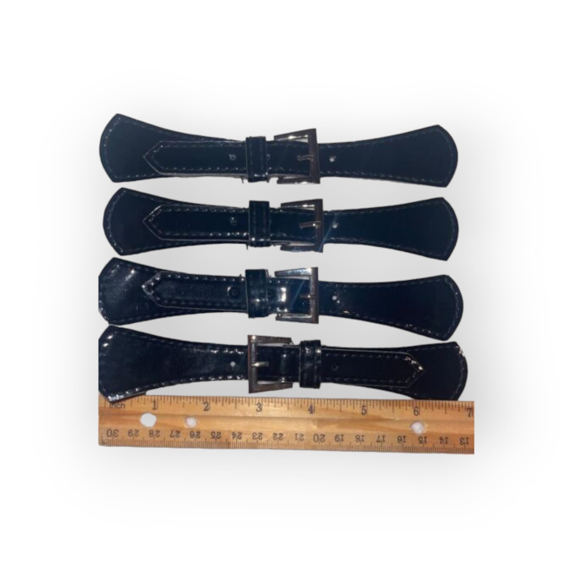Lot 4 Black Vinyl Shiny Patent Leather Mini Belts Silver Metal Buckle Eyelets