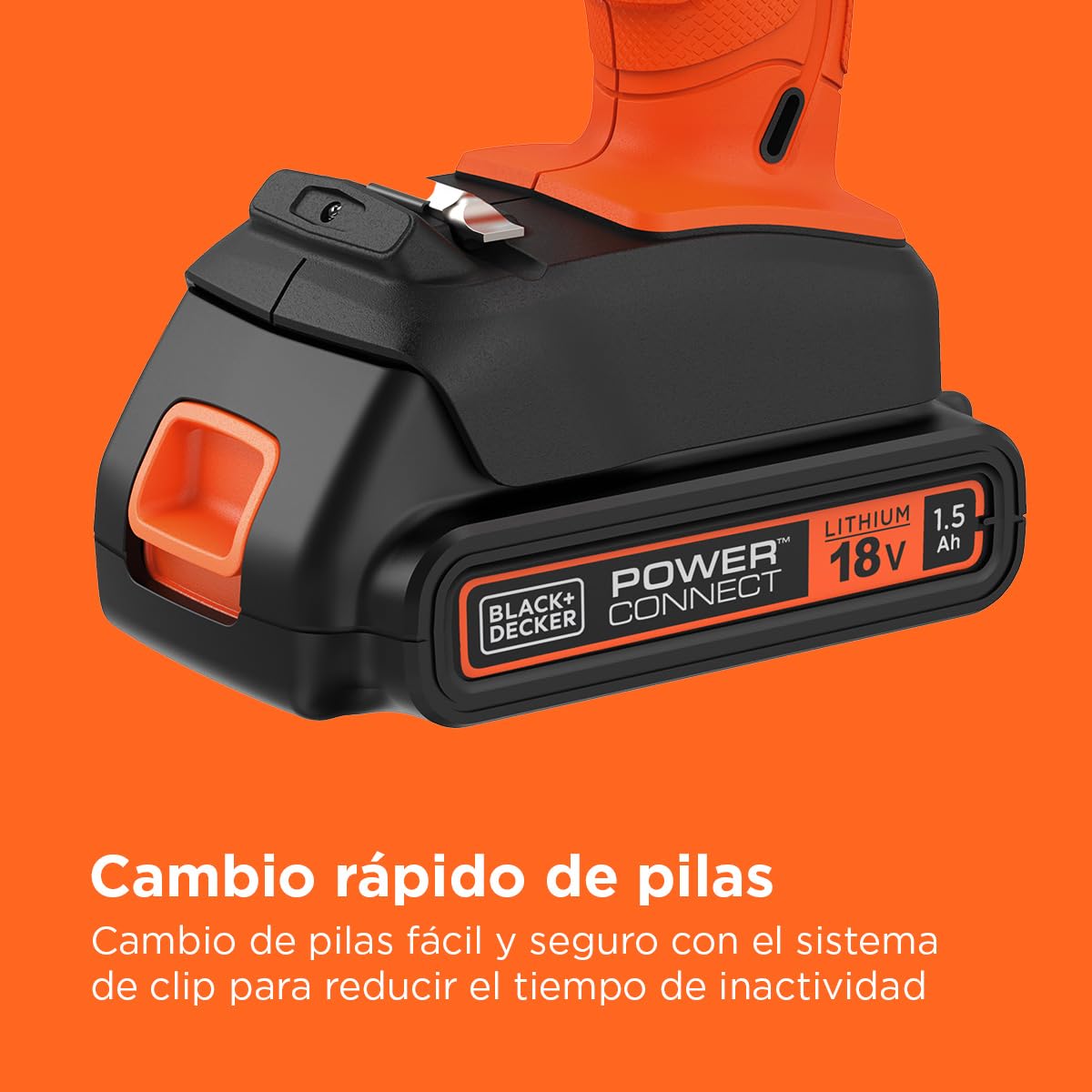 BLACK+DECKER Atornillador sin cable 18V, 37Nm par máximo, 10 posiciones de embrague, luz de trabajo LED, batería de 1,5Ah y cargador, BCD001C1-QW