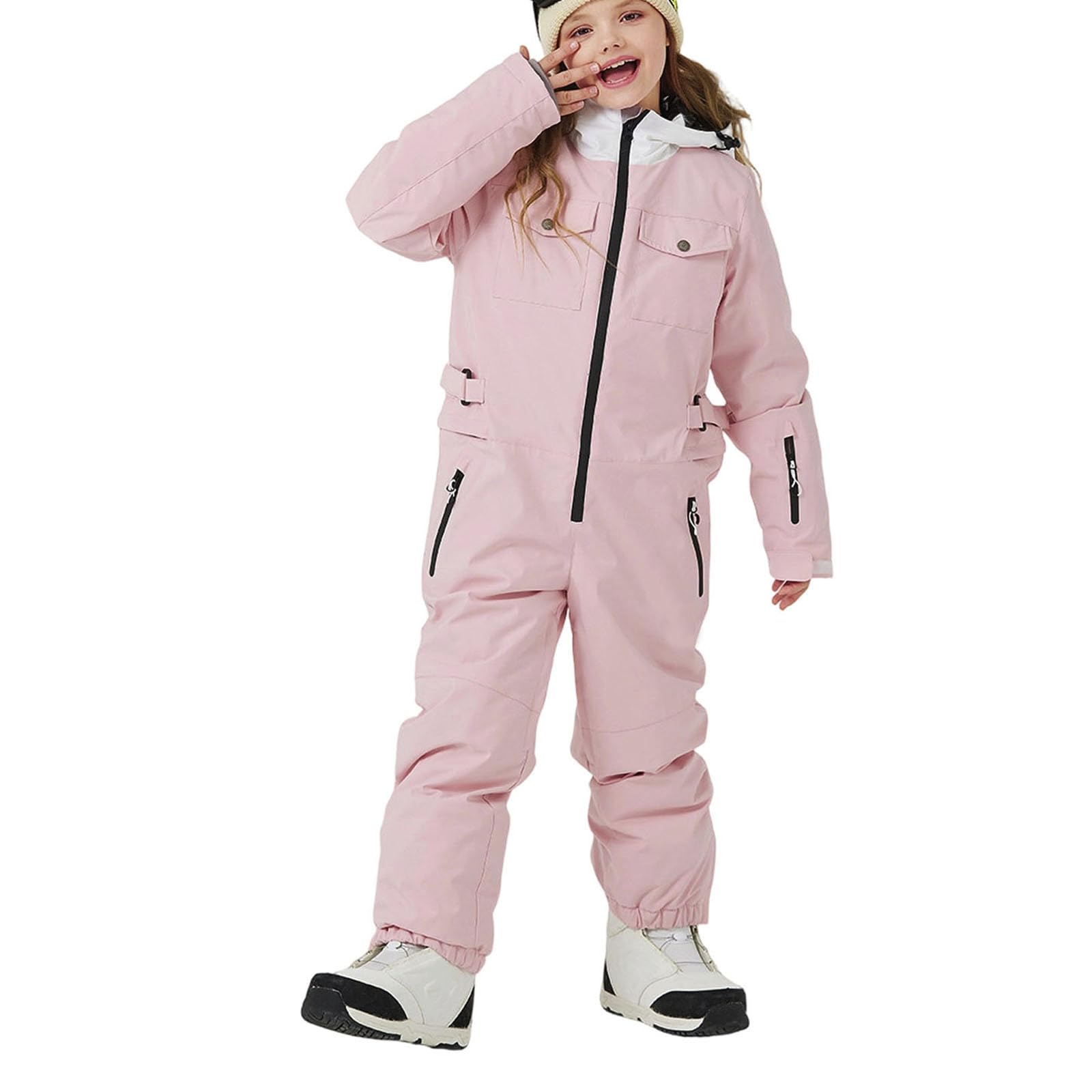 Traje de nieve infantil unisex de una pieza, mono de esquí con capucha, resistente al viento, impermeable, transpirable, traje de esquí grueso, cálido, para exteriores, mono de lluvia, mono de una