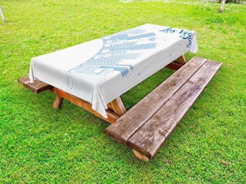 Ambesonne Las Vegas Outdoor Tablecloth Buildings Urban City Love Themed Composition with Las Vegas Lettering and Birds