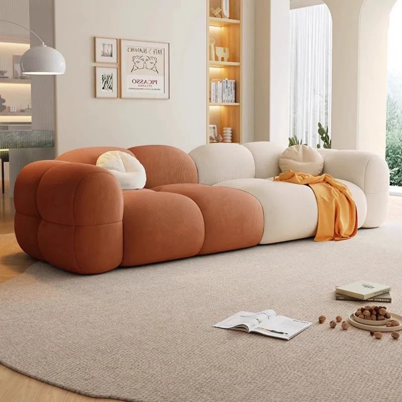 Image of LEGACY OF COMFORT Prith Velvet Cloud Sofa - Premium Cushioned Comfort | Brand-Registered Design | 3 Seater Sofa for Living Room (Dark Orange /Ivory)