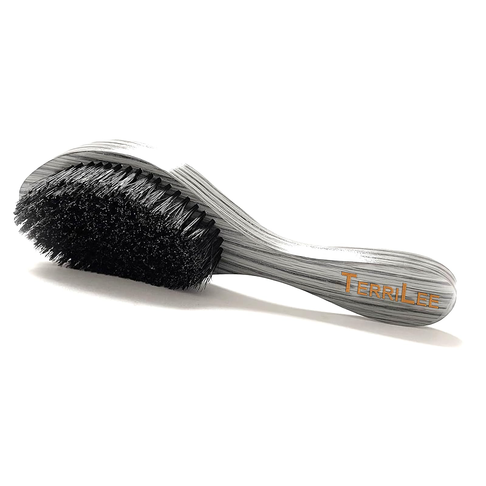 Premium Griff Wellenbürste für Männer 360 – mittelhart gebogene 360 Wellen-Haarbürsten – Hergestellt aus Naturbuche & Nylon-Wildschweinborsten Herrenhaarbürste für schwarze Männer 360 (grauer langer