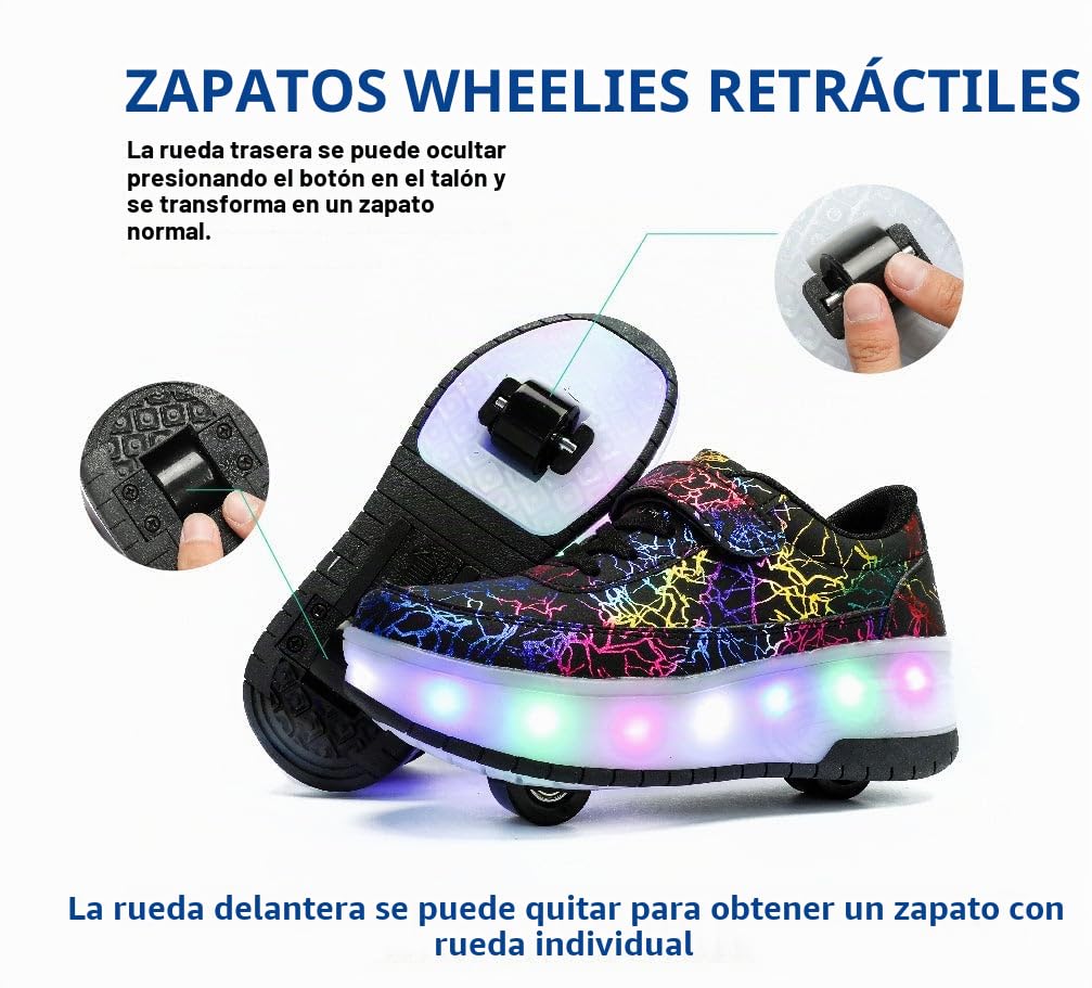 Zapatillas con ruedas para niños 2 en 1 con patines de ruedas, 37 EU