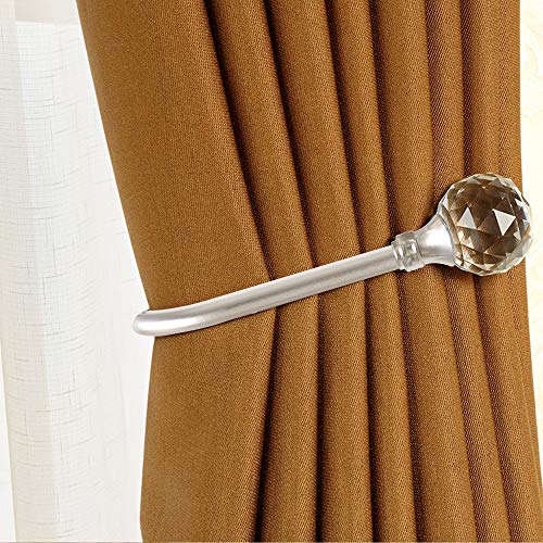 Curtain Holdback, 2Pcs Wall Mounted Drapery Tiebacks With Clear Crystal Ball, Heavy Duty Metal Decorative Window Drapery Curtain Holder Curtain Hooks With Screws, Sliver #TOP4