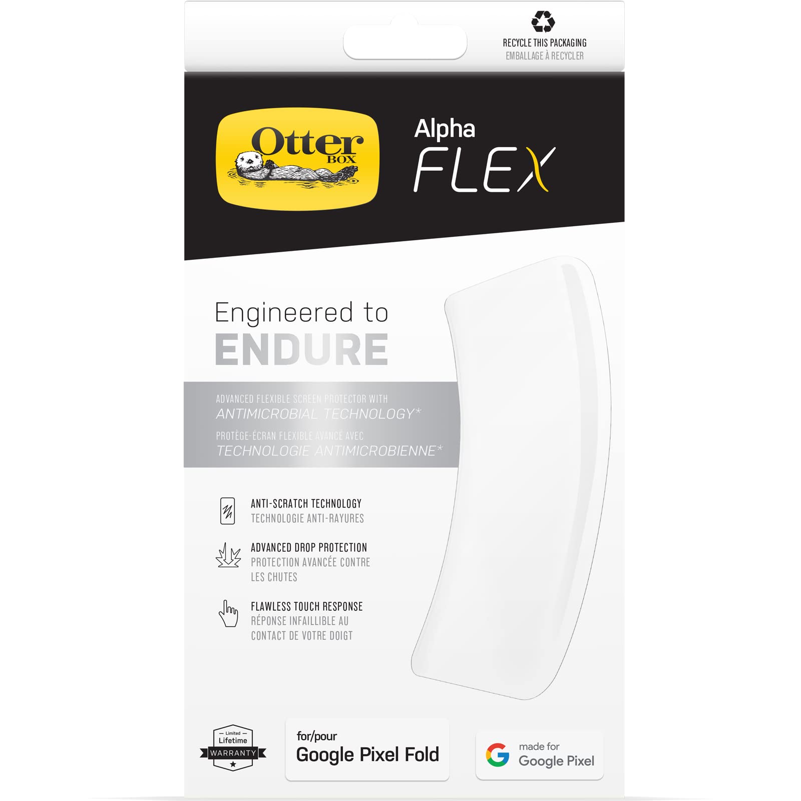 OtterBox Alpha Flex Screen Protector for Google Pixel Fold, Ultra Strong Protection against cracks and chips, shatter resistant, Antimicrobial Protection