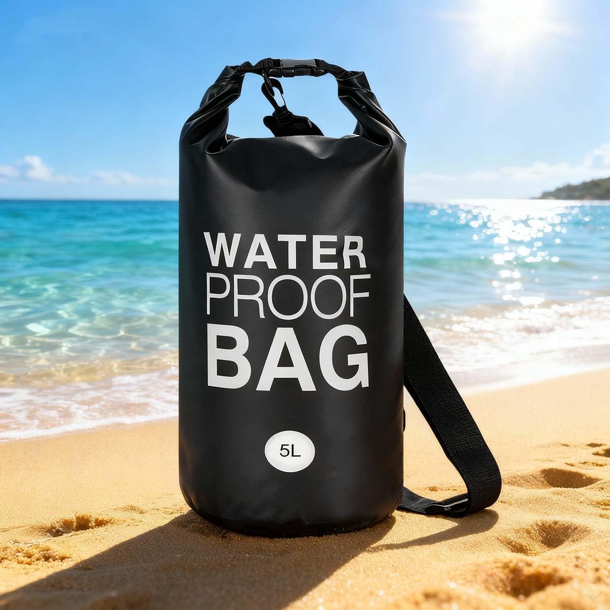 5-Liter Waterproof Dry Bag with Shoulder Strap, Roll-Top Closure Design for Boating and Outdoor Gear Protection, Multi-Purpose PVC Storage Bag for Marine Equipment and Watersports(Black)