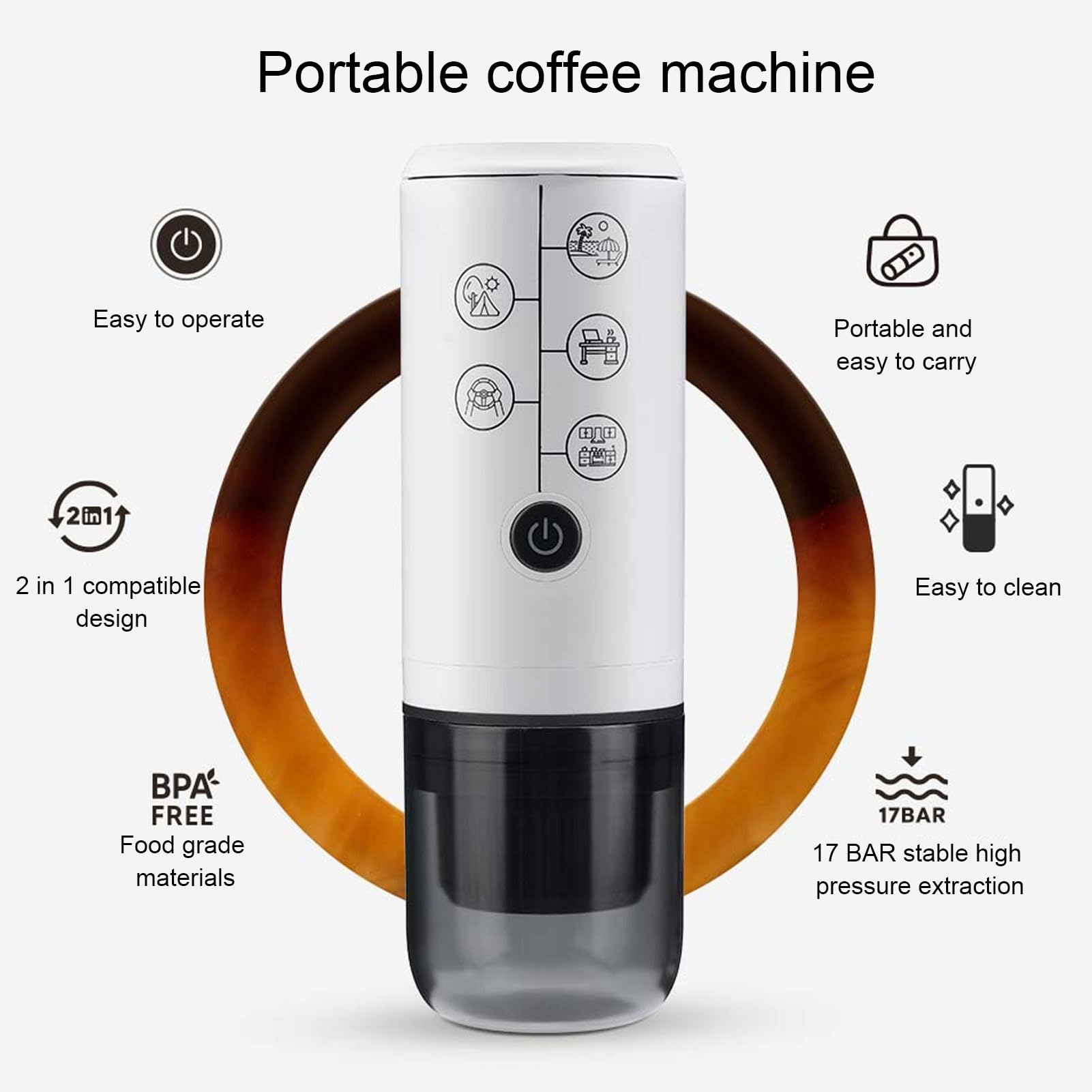 Haofy Portátil 17 Bares con Presión Alta para Extracción Óptima de Sabor, Compatible con Café Molido y Cápsulas NS, Inalámbrica para Viajes, Senderismo, Oficina, Hogar