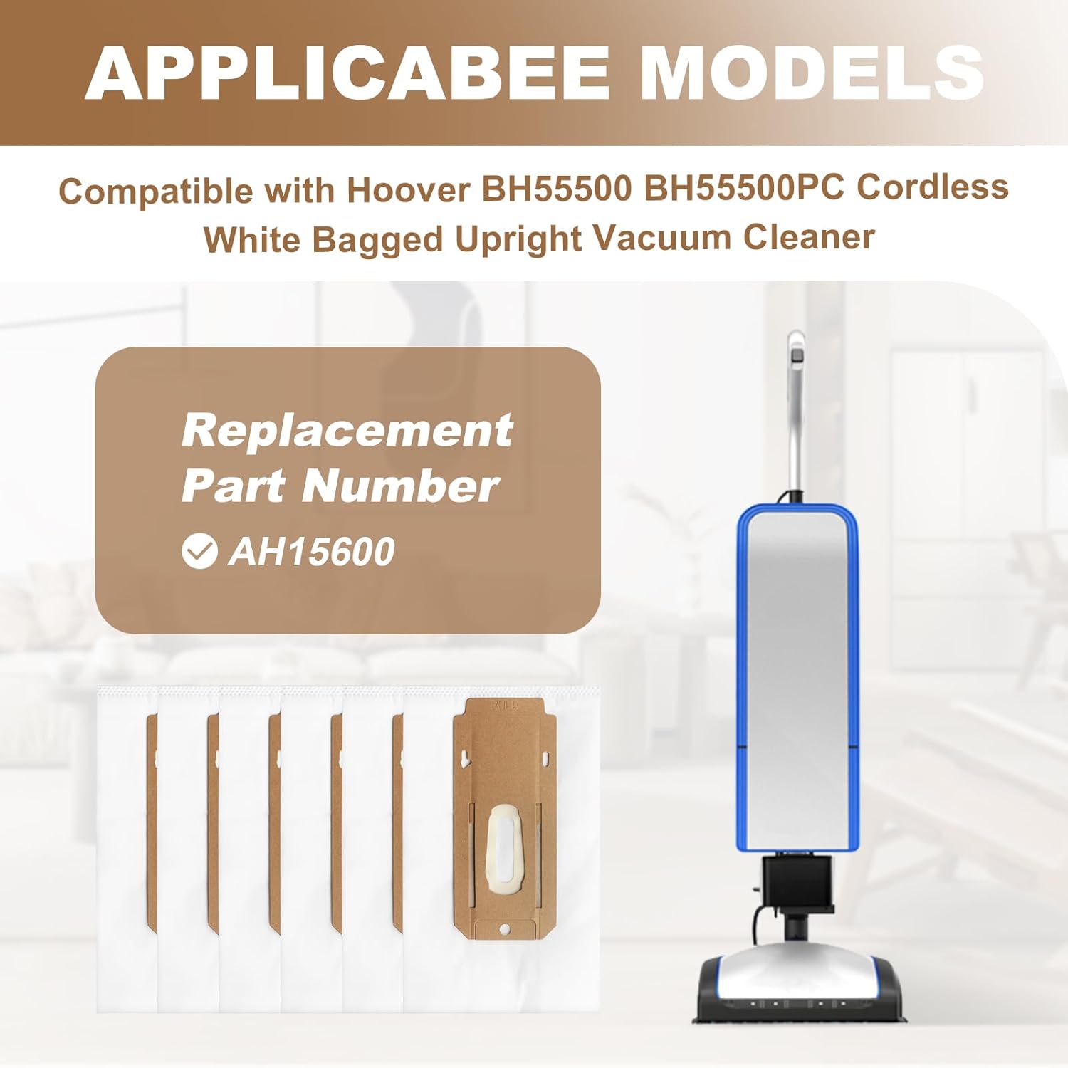 6 Pack AH15600 HEPA Replacement Bags Fit for Hoover ONEPWR Cordless Upright UH71250 Vacuum Cleaner