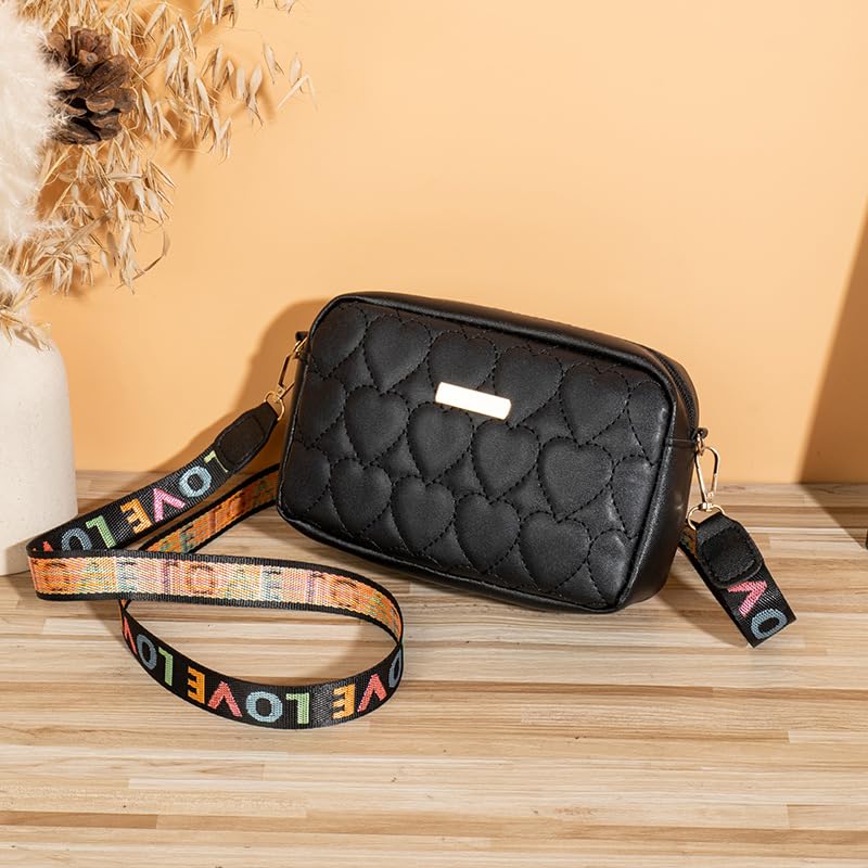 Love print Women's Zipper Small Crossbody Bags Shoulder Purse with Adjustable Strap Black One-Size2