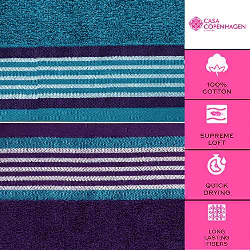 Image of Casa Copenhagen Germany Design - He & She Collection 100% Super Soft Cotton 6 Piece Face Towels Set (Size : 30 x 30 cm) - Violet Indigo & Teal Green